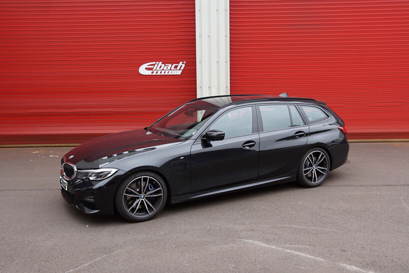 BMW 330e on Eibach lowering springs