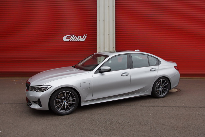 BMW 330e on Eibach lowering springs